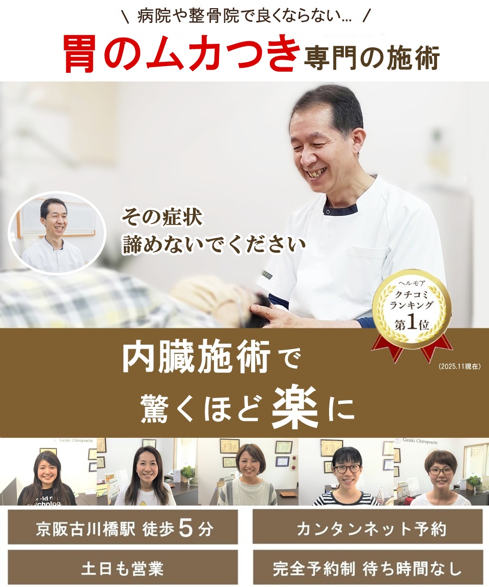 門真市のカイロ整体 病院や整骨院で改善しない逆流性食道炎や胃のムカムカ専門の施術